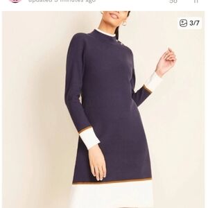 Ann Taylor Navy Knit Pullover Sweater Dress w Shoulder Buttons Size XL Tall NWT
